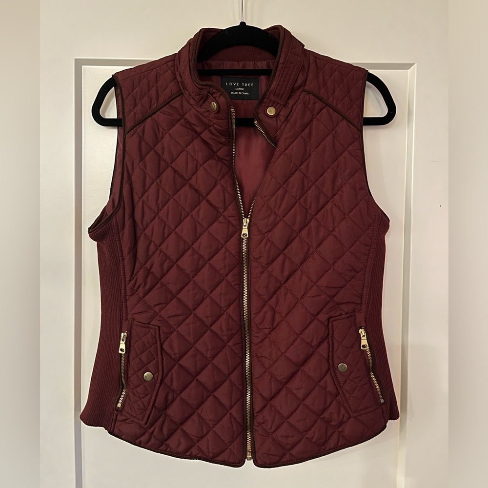 Love Tree large maroon quilted vest